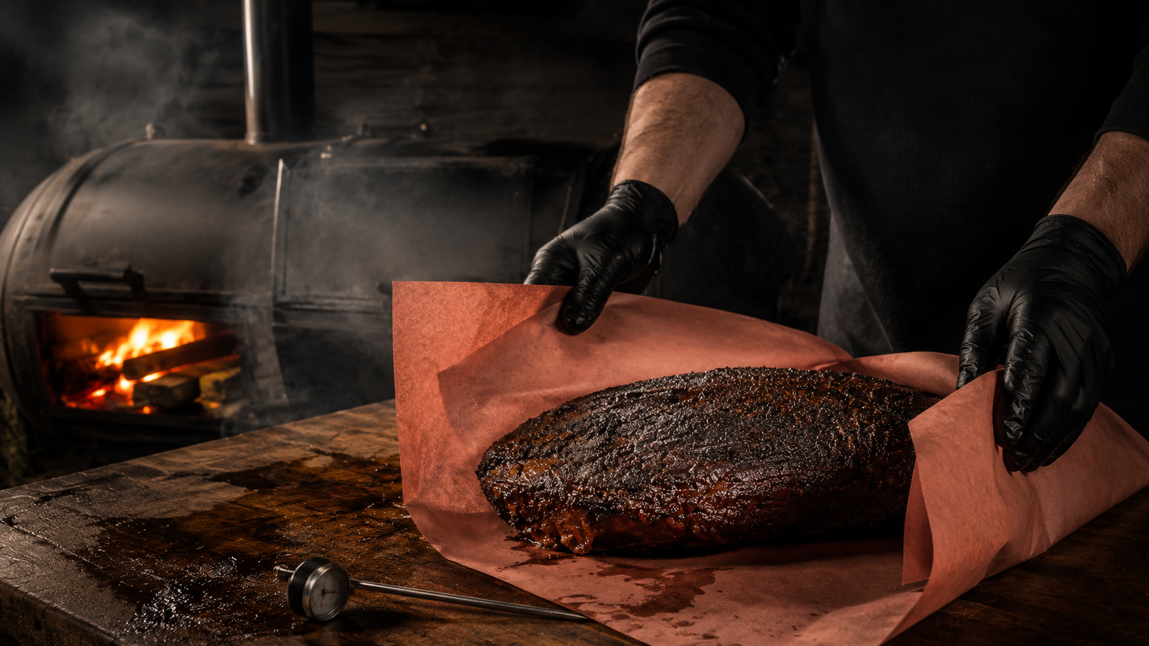 Wrapping brisket in pink butcher paper